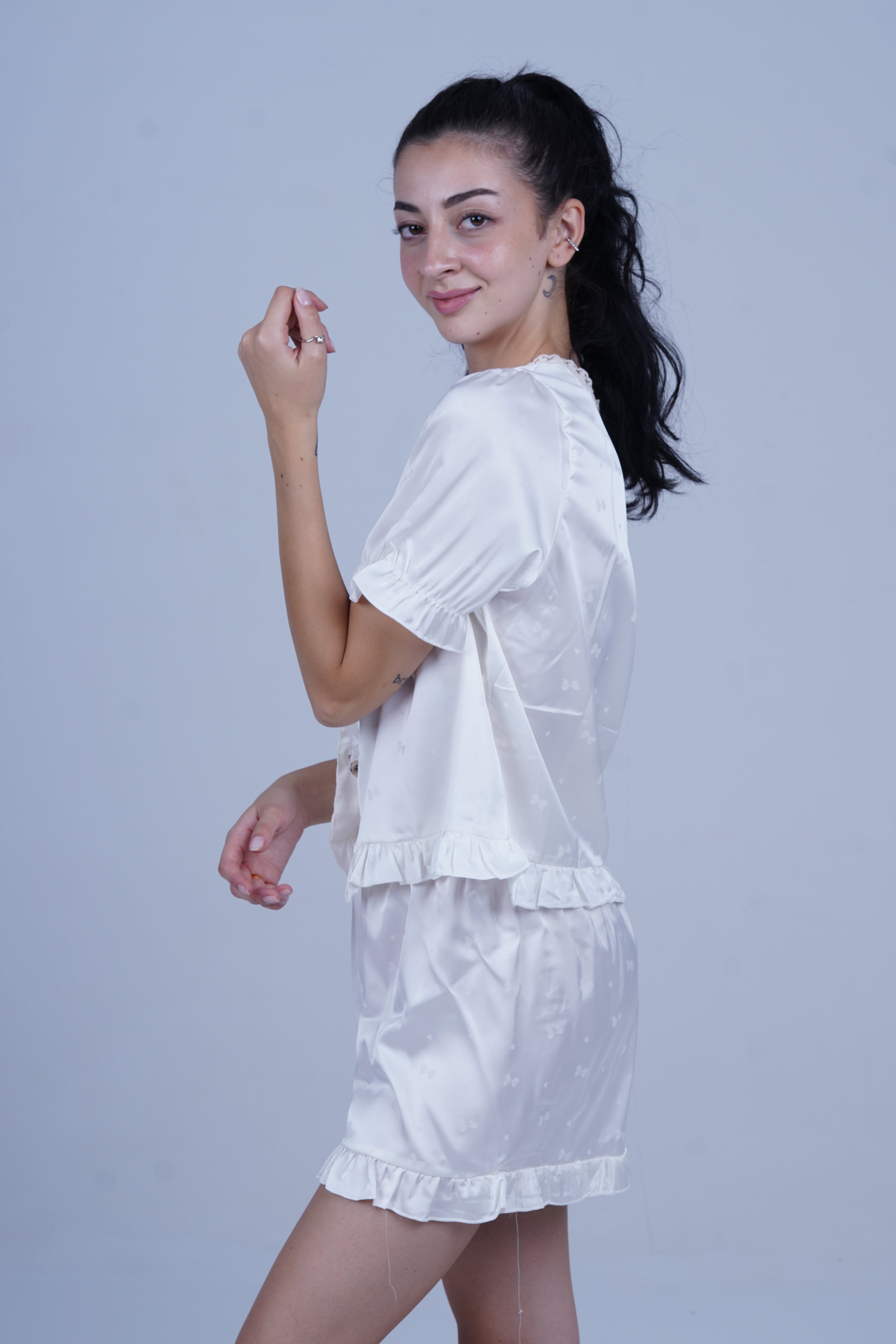 AXTZH Chic 2-Piece Nightwear Set with Strappy Top and Sheer Shorts for Effortless Elegance X3681-IVORY-A6S