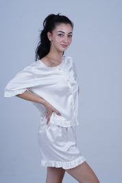 AXTZH Chic 2-Piece Nightwear Set with Strappy Top and Sheer Shorts for Effortless Elegance X3681-IVORY-A6S