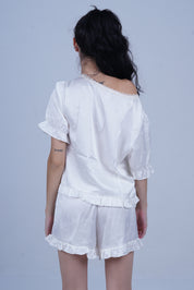 AXTZH Chic 2-Piece Nightwear Set with Strappy Top and Sheer Shorts for Effortless Elegance X3681-IVORY-A6S