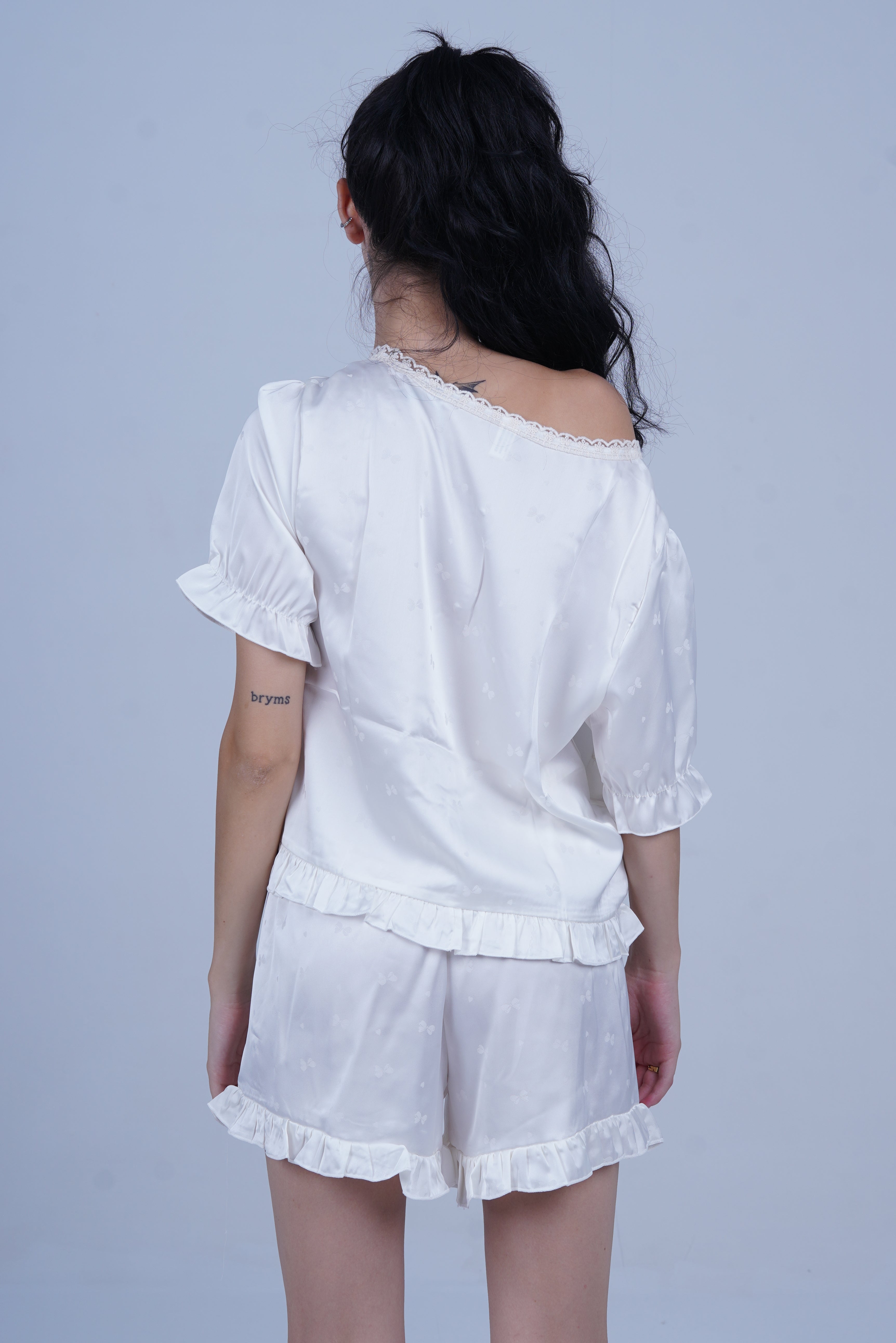 AXTZH Chic 2-Piece Nightwear Set with Strappy Top and Sheer Shorts for Effortless Elegance X3681-IVORY-A6S