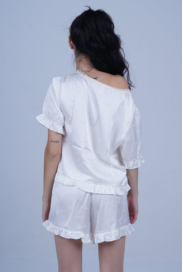 AXTZH Chic 2-Piece Nightwear Set with Strappy Top and Sheer Shorts for Effortless Elegance X3681-IVORY-A6S