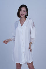 AXTZH Relaxed Fit Nightwear for Women with Shirt Collar and Soft Satin Finish X2654-IVORY-G1S