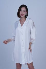 AXTZH Relaxed Fit Nightwear for Women with Shirt Collar and Soft Satin Finish X2654-IVORY-G1S