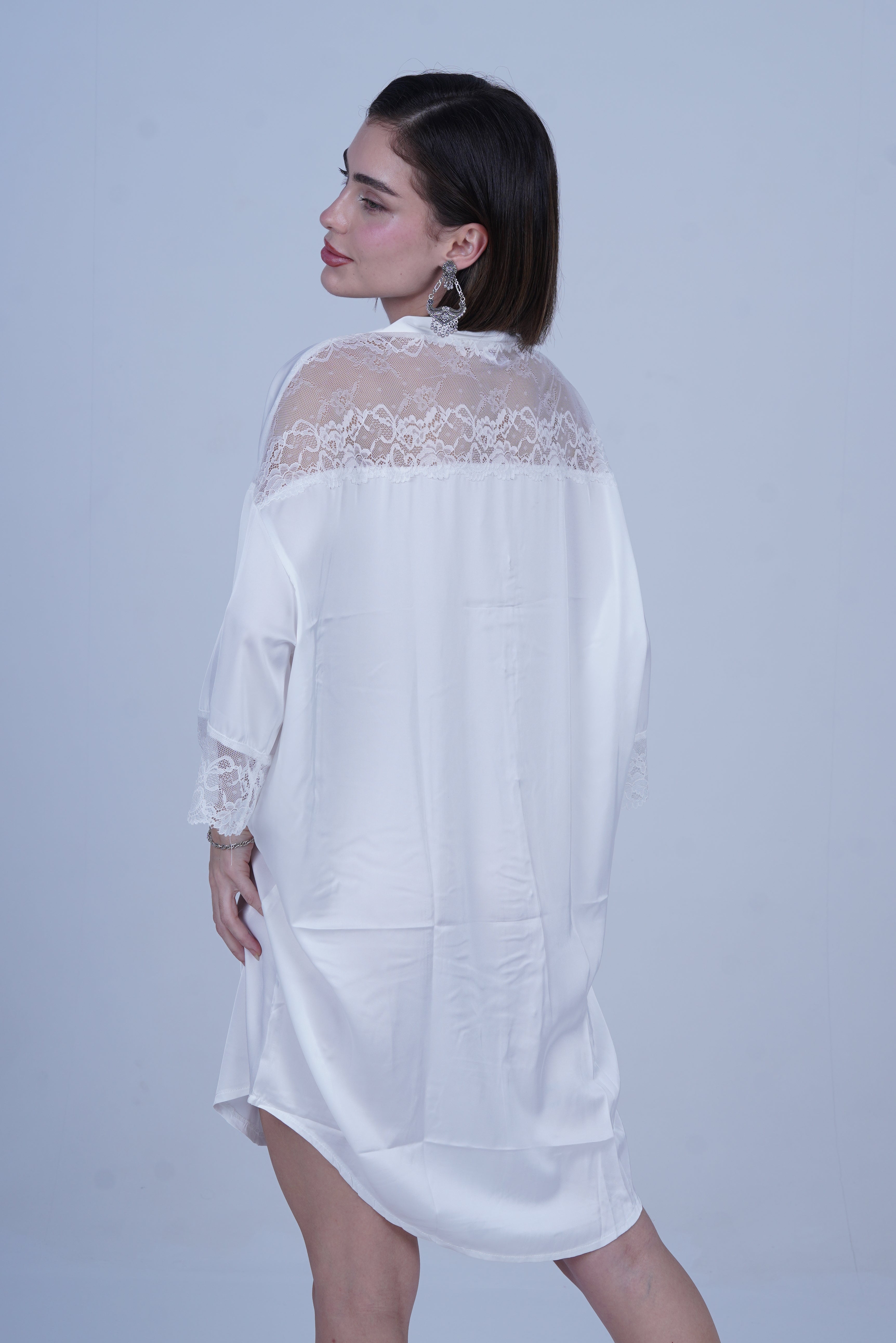 AXTZH Relaxed Fit Nightwear for Women with Shirt Collar and Soft Satin Finish X2654-IVORY-G1S