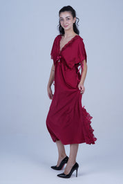 AXTZH Elegant Long Nightwear for Women with Delicate Lace Detailing and Flowing Silhouette X2501-MERLOT-F2M