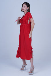 AXTZH Elegant Long Nightwear for Women with Delicate Lace Detailing and Flowing Silhouette X2501-RED-F2M
