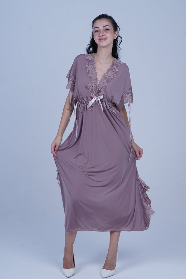 AXTZH Elegant Long Nightwear for Women with Delicate Lace Detailing and Flowing Silhouette X2501-FF-F2M