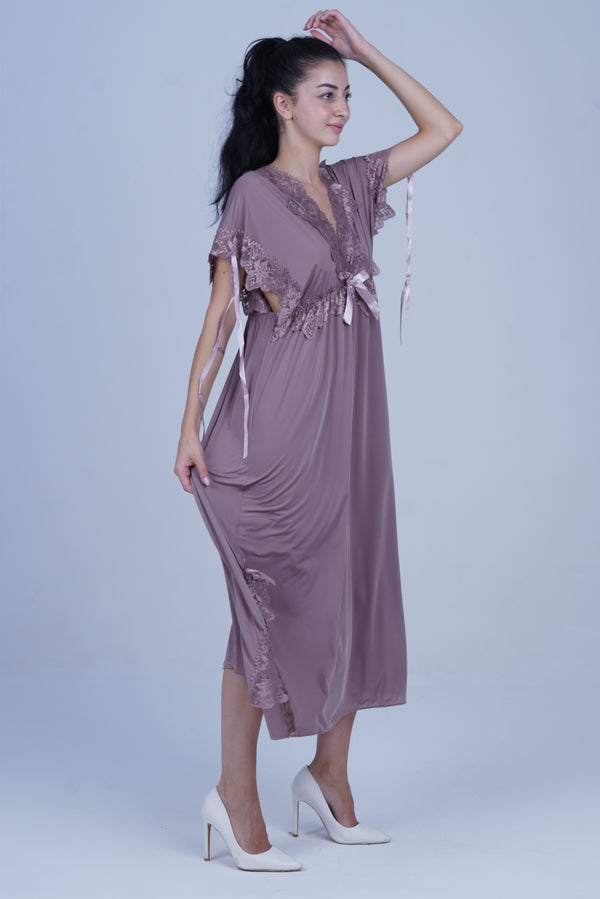 AXTZH Elegant Long Nightwear for Women with Delicate Lace Detailing and Flowing Silhouette X2501-FF-F2M