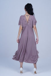 AXTZH Elegant Long Nightwear for Women with Delicate Lace Detailing and Flowing Silhouette X2501-FF-F2M