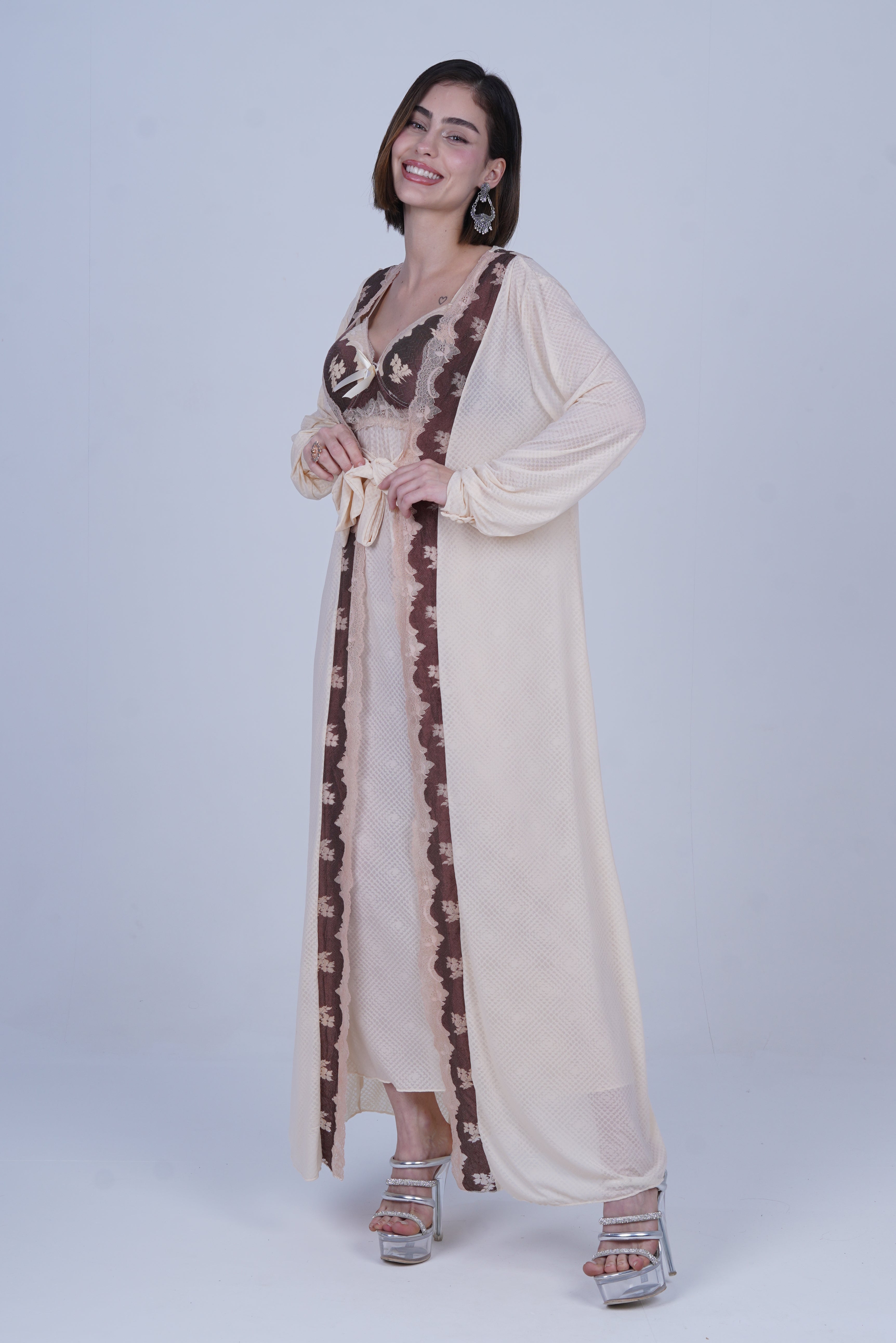 AXTZH Elegant Two-Piece Long Nightwear Set for Women X3220-PEARL-F22M