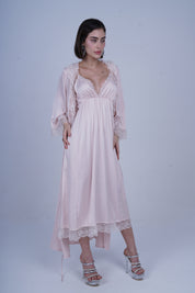AXTZH Romantic Long Robe and Inner Slip Nightwear Set Crafted for Comfort and Sophistication X2339-PEARL-F22S