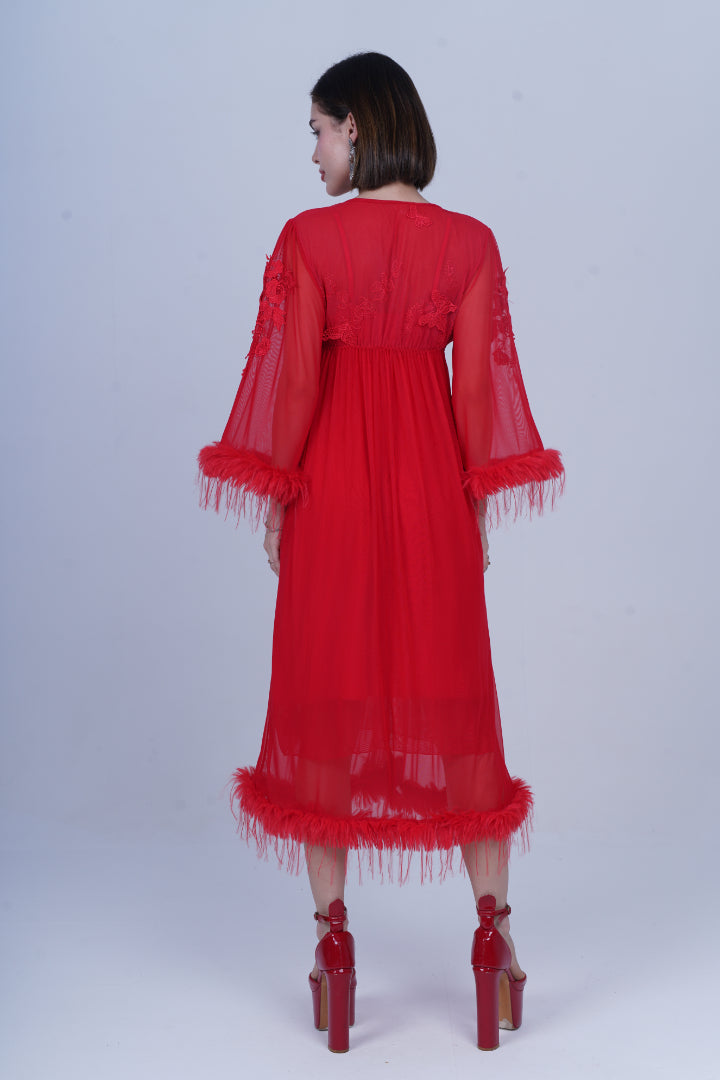 AXTZH Sheer Elegance Two-Piece Nightwear Set for Women X4254-CRIMSON-F11N