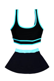 AXTZH Sporty Scoop-Neck Swim Set with Flared Skirt X2514-BLKBU-2PF