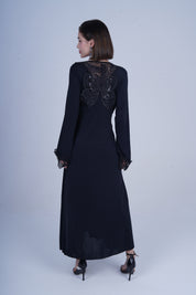 AXTZH Graceful Two-Piece Women’s Nightwear Set with Sheer Sleeves and Embroidered Detailing X3037-BLACK-F22M