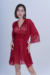 AXTZH Women’s 2 Piece Nightwear Set with Sheer Robe and Slip Dress X8806-SCARLET-F11N