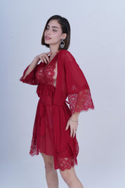 AXTZH Women’s 2 Piece Nightwear Set with Sheer Robe and Slip Dress X8806-SCARLET-F11N