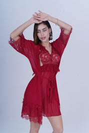 AXTZH Women’s 2 Piece Nightwear Set with Sheer Robe and Slip Dress X8806-SCARLET-F11N