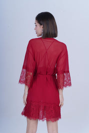 AXTZH Women’s 2 Piece Nightwear Set with Sheer Robe and Slip Dress X8806-SCARLET-F11N