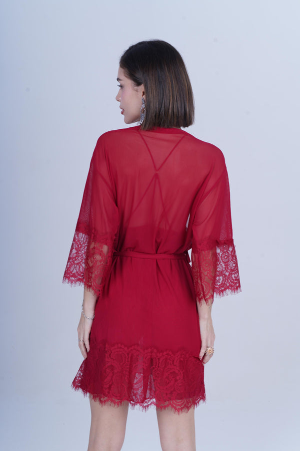 AXTZH Women’s 2 Piece Nightwear Set with Sheer Robe and Slip Dress X8806-SCARLET-F11N