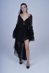 AXTZH Sheer Elegance Two-Piece Nightwear Set for Women X4025-BLACK-F22N