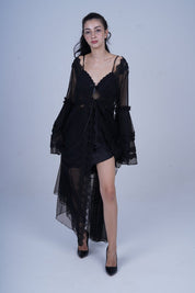 AXTZH Sheer Elegance Two-Piece Nightwear Set for Women X4025-BLACK-F22N