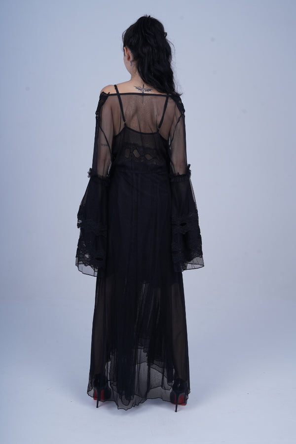 AXTZH Sheer Elegance Two-Piece Nightwear Set for Women X4025-BLACK-F22N