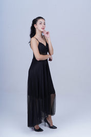 AXTZH Sheer Elegance Two-Piece Nightwear Set for Women X4025-BLACK-F22N