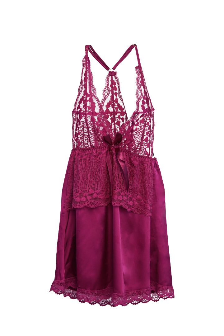 AXTZH 3-Piece Lace Trim Nightwear Set for Women X5523-CERISE-F11S