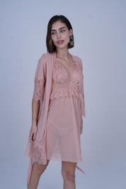 AXTZH Women’s 2 Piece Nightwear Set with Sheer Robe and Slip Dress X8806-APRICOT-F11N
