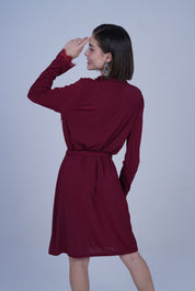 AXTZH One-Piece Sexy Nightwear for Women with Deep Neckline and Delicate Fringe Detailing X8808-MERLOT-H1L