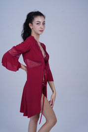 AXTZH Three-Piece Winter Nightwear Ensemble for Women Featuring Robe, Nightdress, and Intimate Inner Layer X2412-MERLOT-BIK3PM