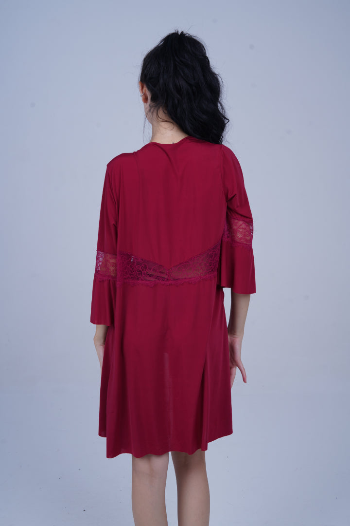 AXTZH Three-Piece Winter Nightwear Ensemble for Women Featuring Robe, Nightdress, and Intimate Inner Layer X2412-MERLOT-BIK3PM