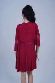 AXTZH Three-Piece Winter Nightwear Ensemble for Women Featuring Robe, Nightdress, and Intimate Inner Layer X2412-MERLOT-BIK3PM