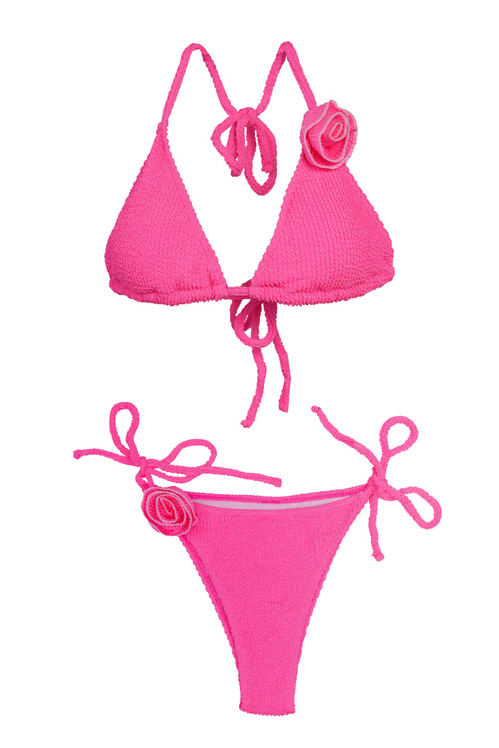 AXTZH Crochet Rose Tie Swimwear Set X8008-NPINK-2PB