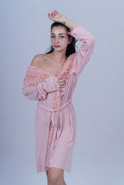 AXTZH One-Piece Sexy Nightwear for Women with Deep Neckline and Delicate Fringe Detailing  X8808-BLUSH-H1L