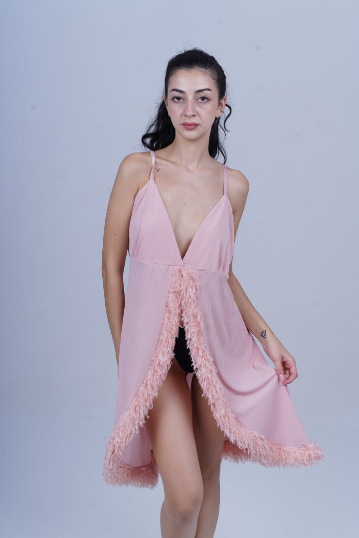 AXTZH Luxury Nightwear for Women with Sensual Fit and Intricate Edge Finishes X2424-BLUSH-F1L