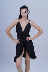 AXTZH Luxury Nightwear for Women with Sensual Fit and Intricate Edge Finishes X2424-BLACK-F1L