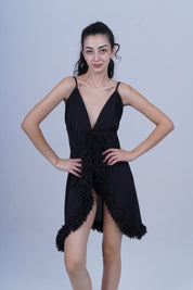 AXTZH Luxury Nightwear for Women with Sensual Fit and Intricate Edge Finishes X2424-BLACK-F1L