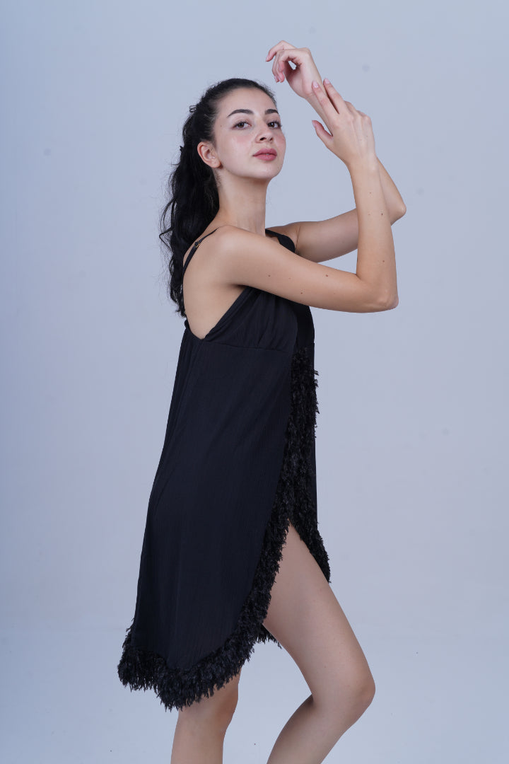 AXTZH Luxury Nightwear for Women with Sensual Fit and Intricate Edge Finishes X2424-BLACK-F1L