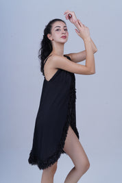 AXTZH Luxury Nightwear for Women with Sensual Fit and Intricate Edge Finishes X2424-BLACK-F1L
