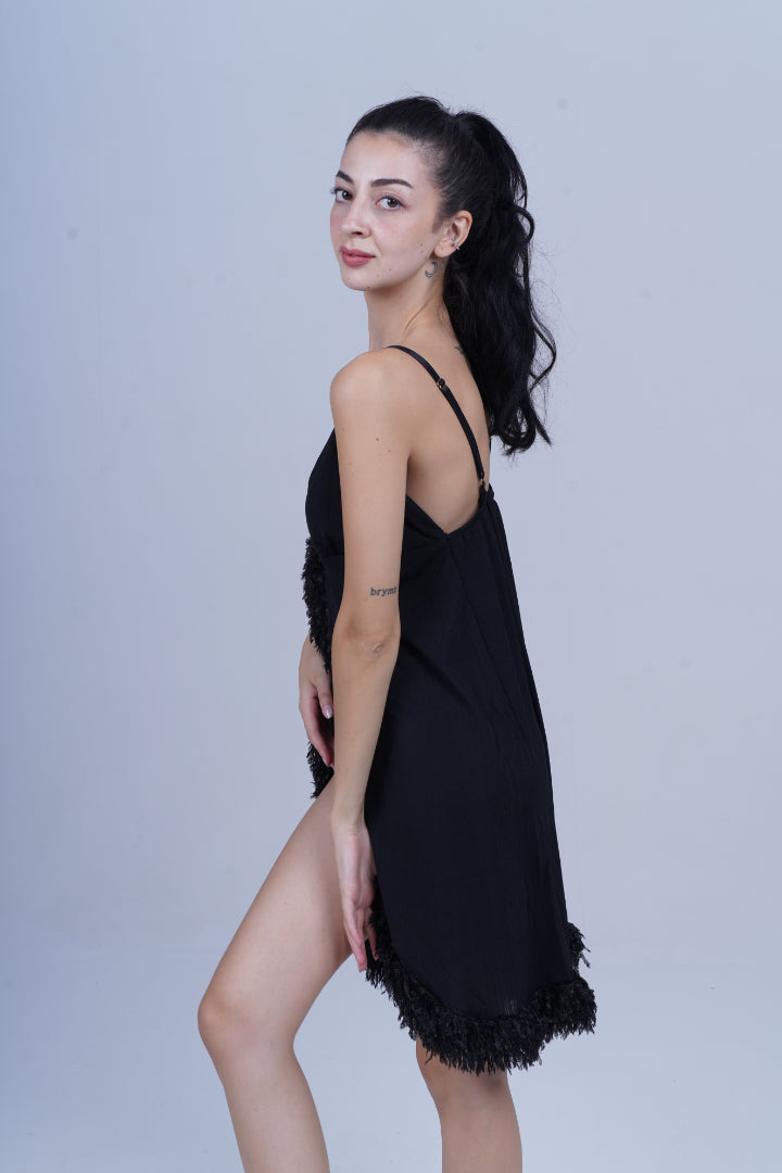 AXTZH Luxury Nightwear for Women with Sensual Fit and Intricate Edge Finishes X2424-BLACK-F1L