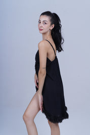 AXTZH Luxury Nightwear for Women with Sensual Fit and Intricate Edge Finishes X2424-BLACK-F1L