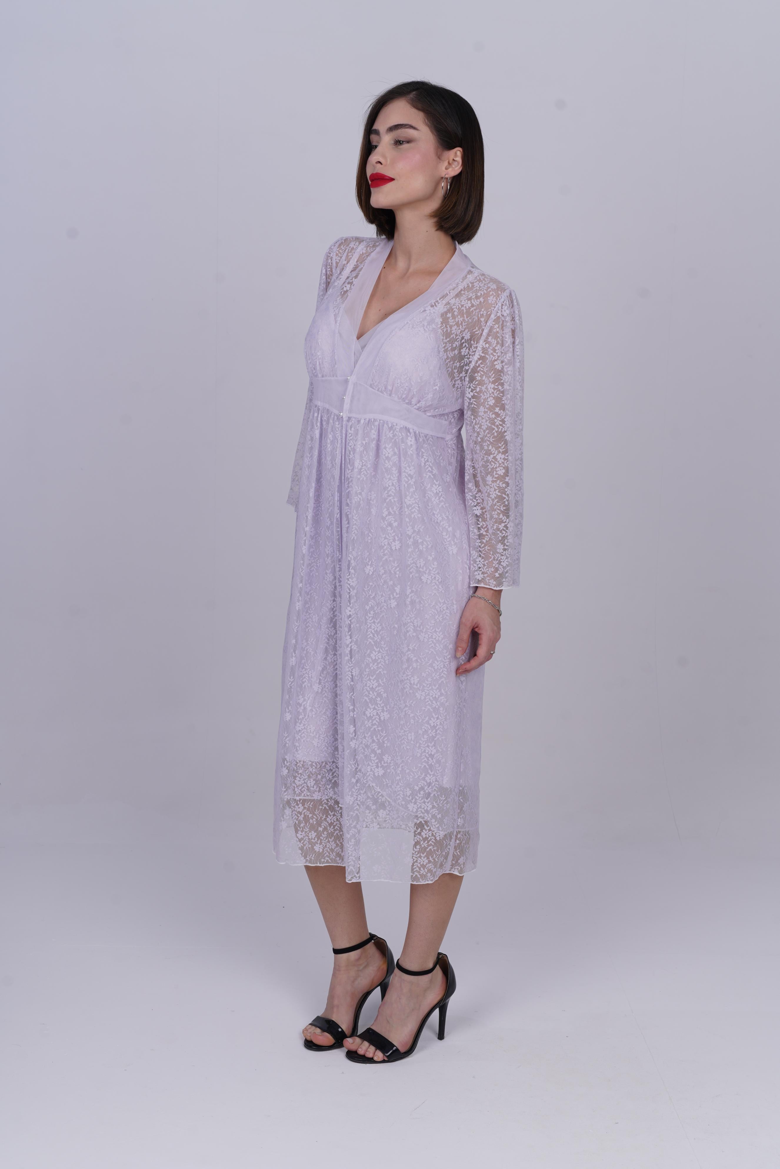 AXTZH Two-Piece Nightwear Set for Women with Elegant Robe and Inner Slip Dress X0260-LILAC-F12N