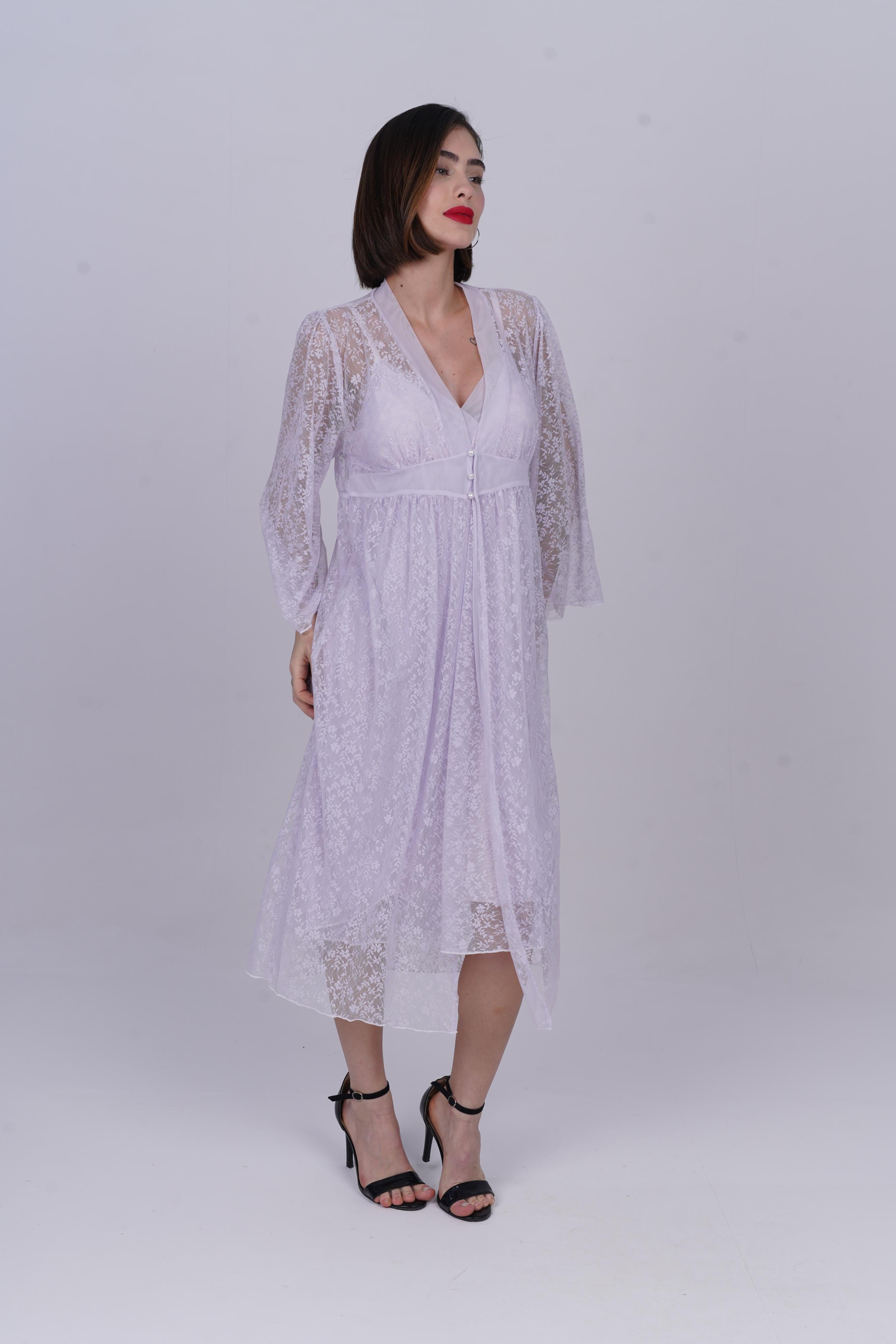 AXTZH Two-Piece Nightwear Set for Women with Elegant Robe and Inner Slip Dress X0260-LILAC-F12N