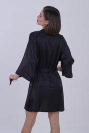 AXTZH Women’s Luxury Nightwear Set with Adjustable Robe and Soft Satin Inner Dress X0931-BLACK-F11S