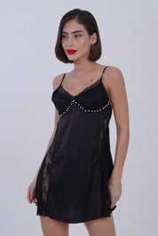 AXTZH Women’s Luxury Nightwear Set with Adjustable Robe and Soft Satin Inner Dress X0931-BLACK-F11S