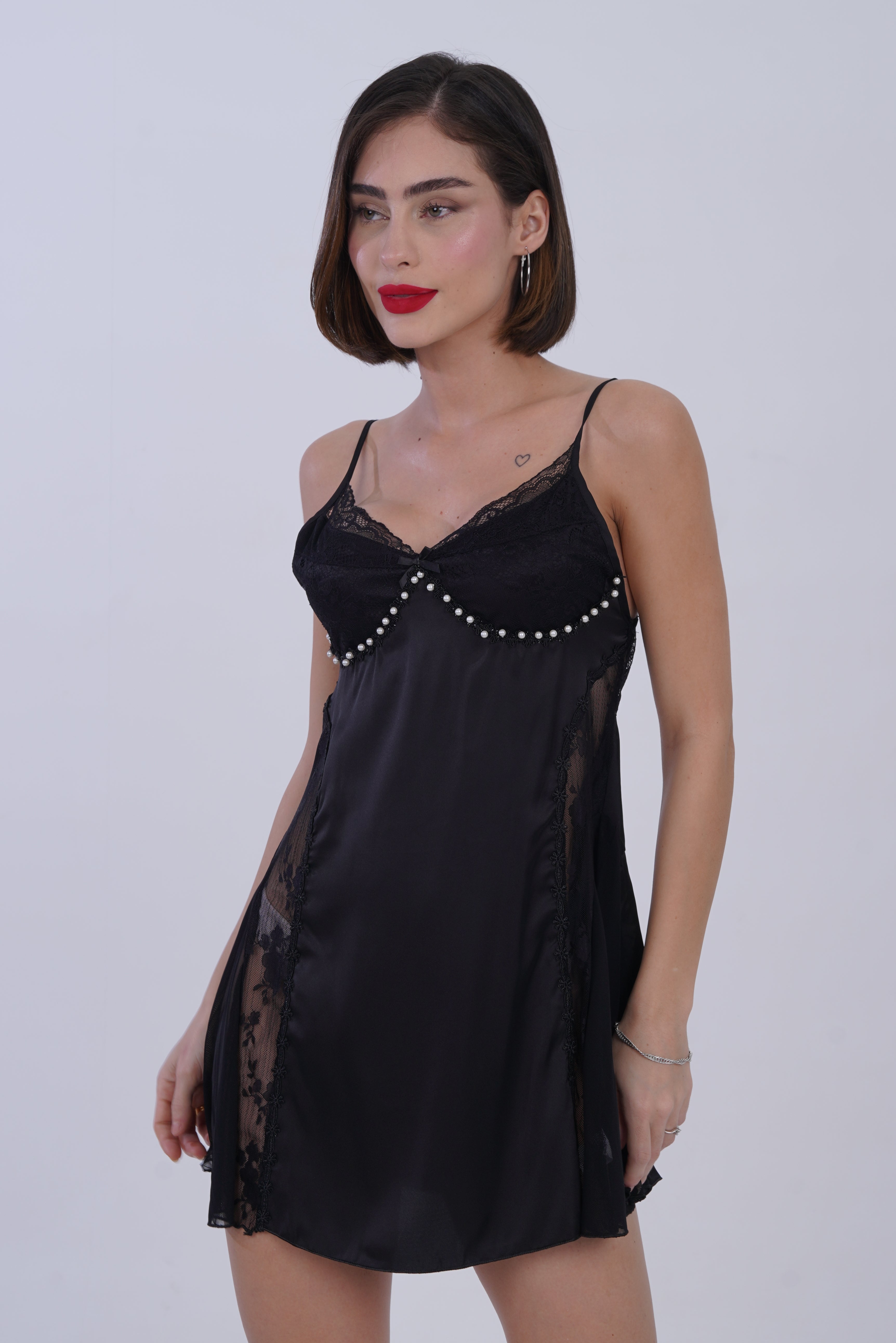 AXTZH Women’s Luxury Nightwear Set with Adjustable Robe and Soft Satin Inner Dress X0931-BLACK-F11S