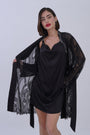 AXTZH Stylish Nightwear Set for Women with Delicate Inner Dress and Matching Lace Cover-Up X0115-BLACK-F11S
