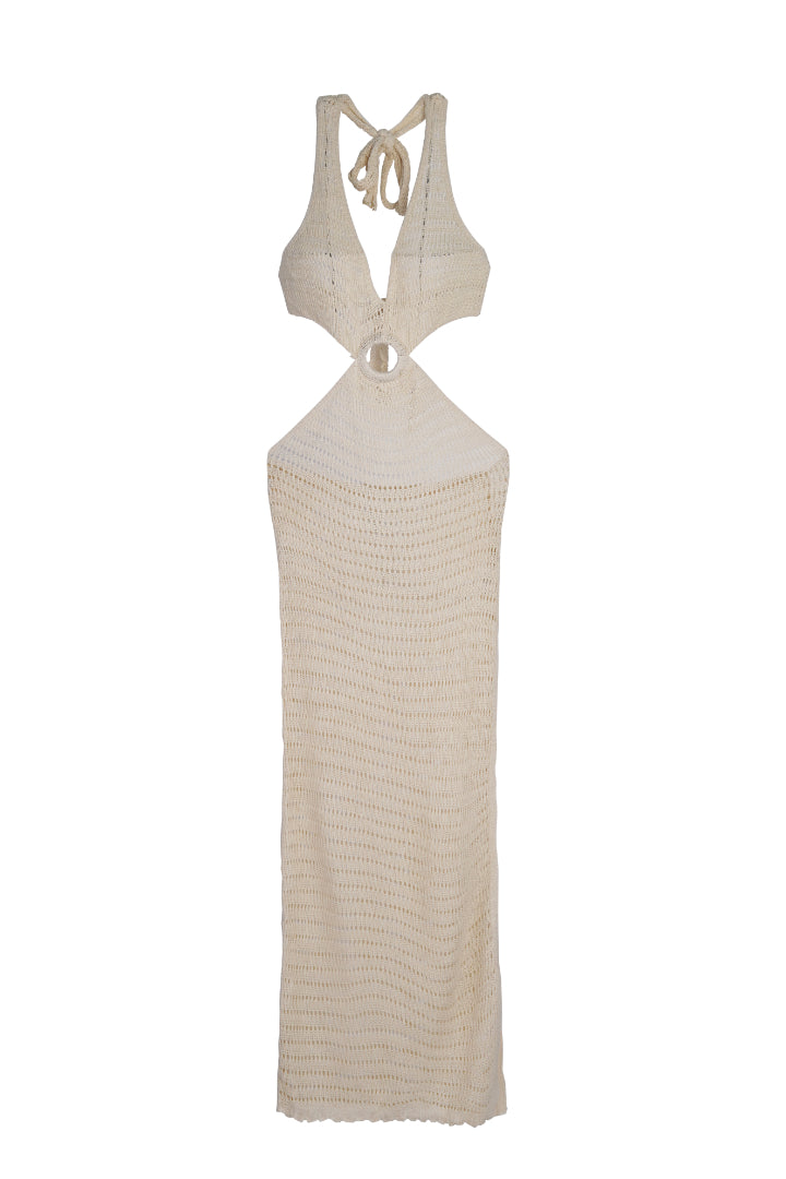 AXTZH White Crochet Halter Beachwear Dress X0105-WHITE-BW1PF