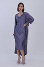 AXTZH Women’s Two-Piece Nightwear Set with Elegant Satin Slip and Sheer Lace Robe X9701-SLATE-F22S